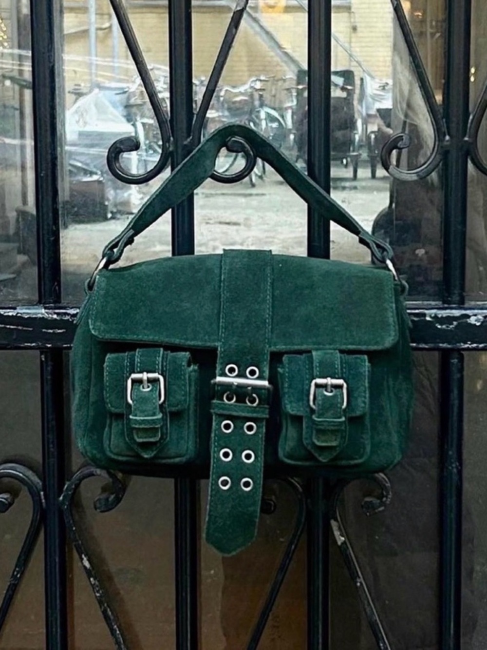 Nunoo Honey Buckle Bag in Dark Green Suede - Like New!